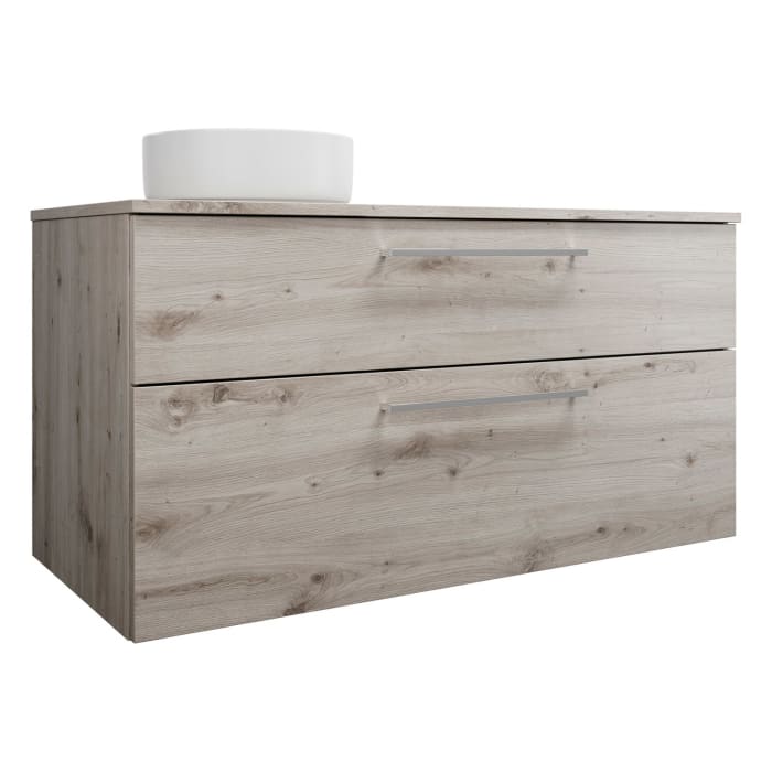 burgbad Eqio Waschtischkombination mit Keramik-Aufsatzwaschtisch 120 cm, links, mit Stangengriff P95