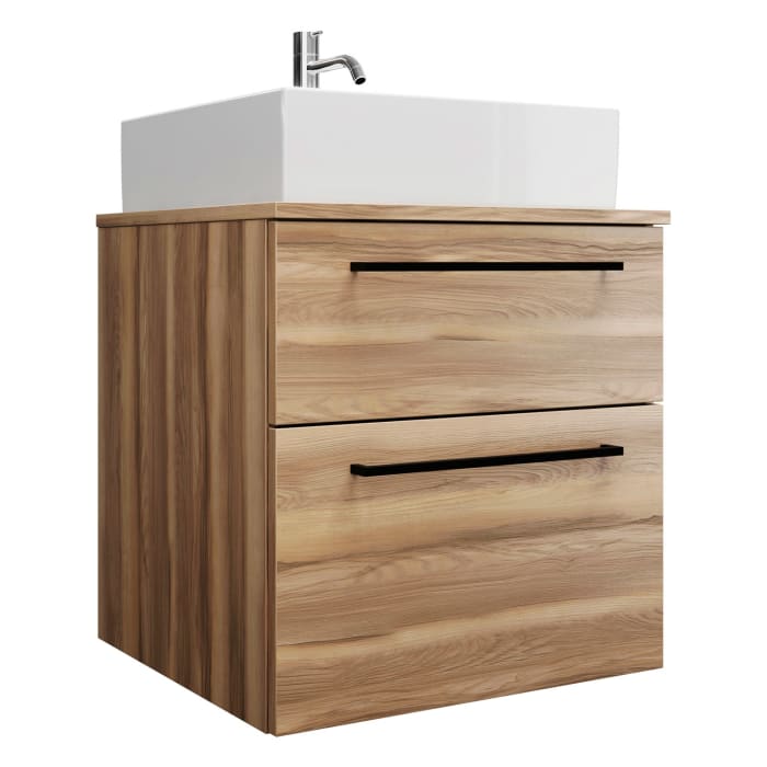 burgbad Eqio Waschtischkombination mit Keramik-Aufsatzwaschtisch 60 cm, mit Stangengriff G0234