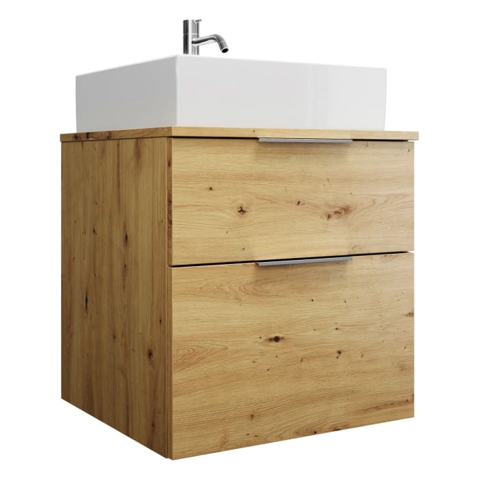 burgbad Eqio Waschtischkombination mit Keramik-Aufsatzwaschtisch 60 cm, mit Griff G0146