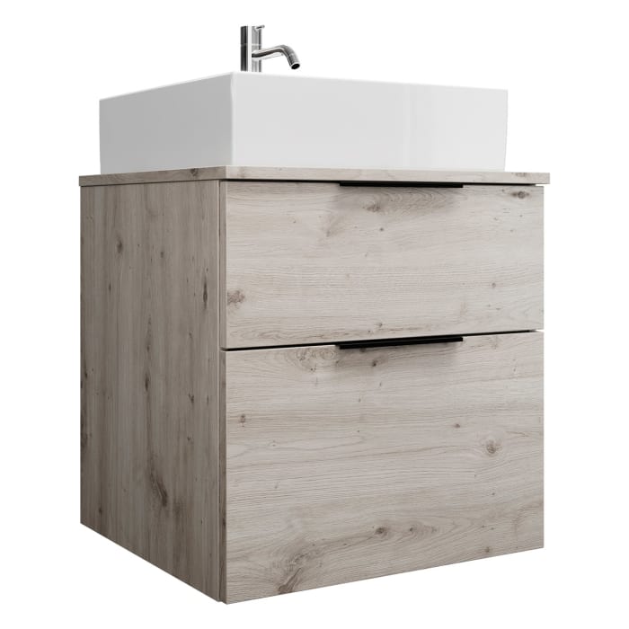 burgbad Eqio Waschtischkombination mit Keramik-Aufsatzwaschtisch 60 cm, mit Griff G0200