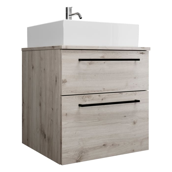 burgbad Eqio Waschtischkombination mit Keramik-Aufsatzwaschtisch 60 cm, mit Stangengriff G0234