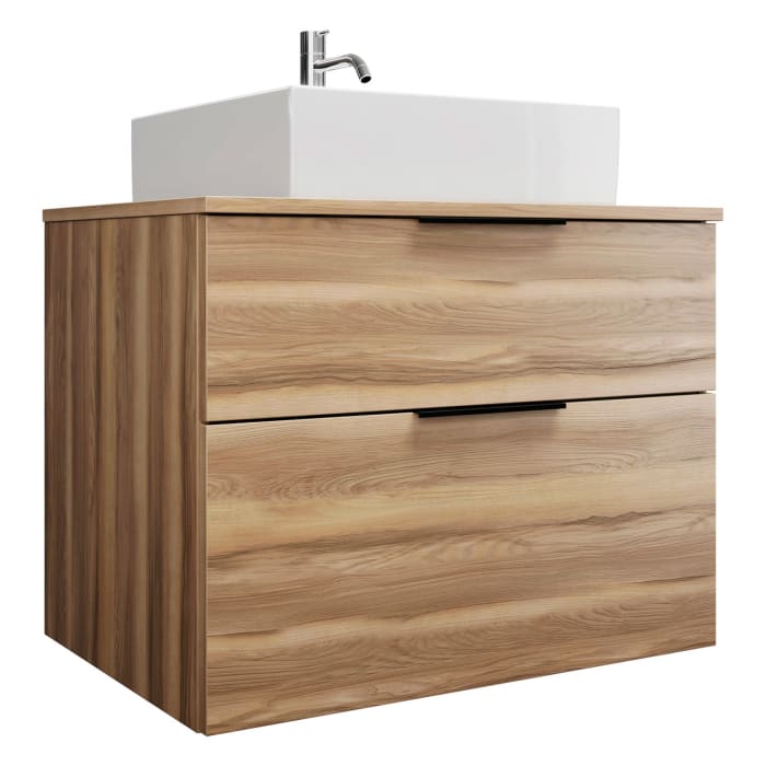 burgbad Eqio Waschtischkombination mit Keramik-Aufsatzwaschtisch 80 cm, mit Griff P0200