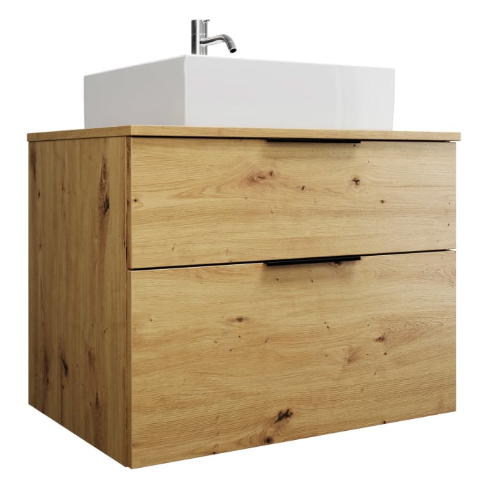 burgbad Eqio Waschtischkombination mit Keramik-Aufsatzwaschtisch 80 cm, mit Griff P0200