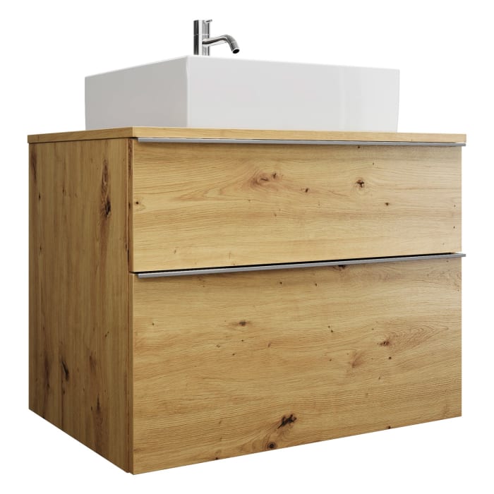 burgbad Eqio Waschtischkombination mit Keramik-Aufsatzwaschtisch 80 cm, mit Griffleiste P0251