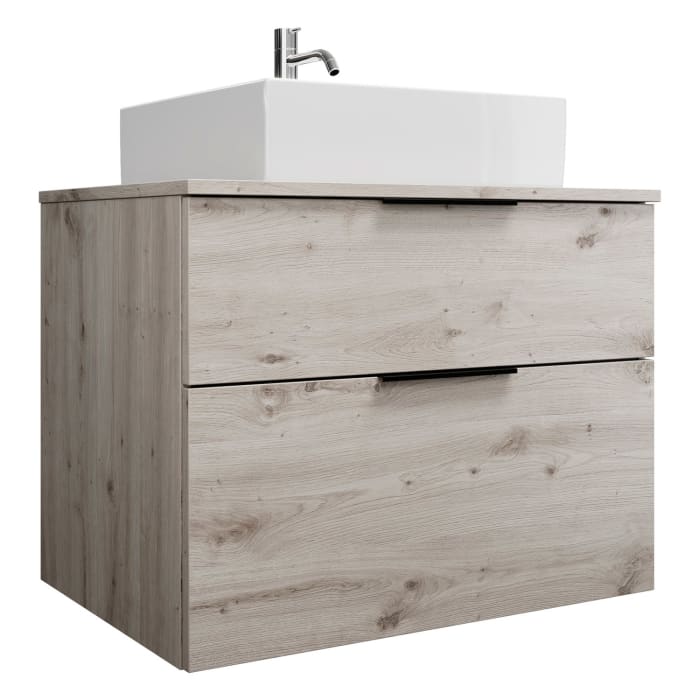 burgbad Eqio Waschtischkombination mit Keramik-Aufsatzwaschtisch 80 cm, mit Griff P0200