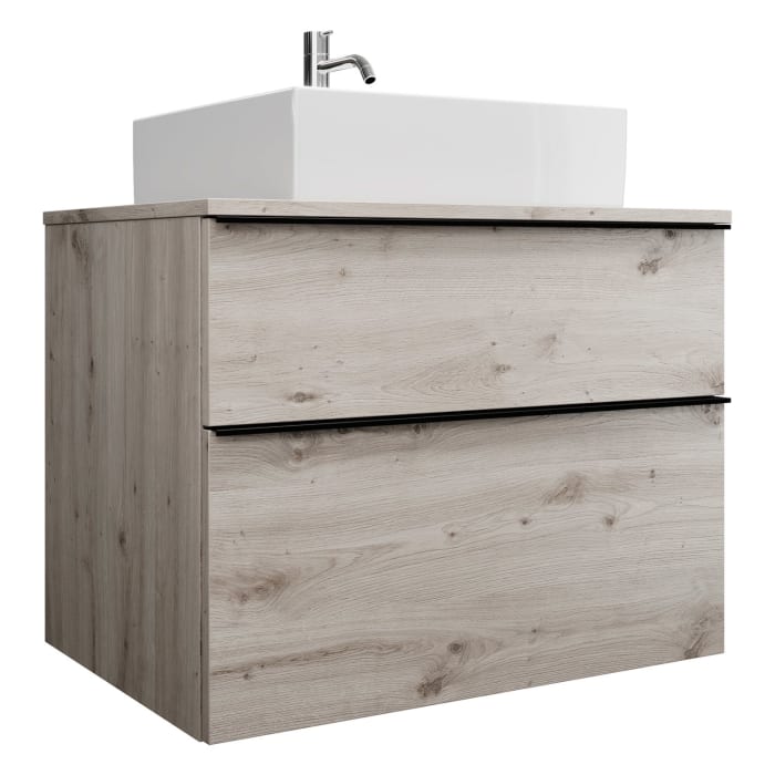 burgbad Eqio Waschtischkombination mit Keramik-Aufsatzwaschtisch 80 cm, mit Griffleiste P0252