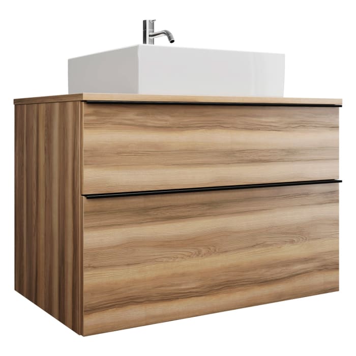 burgbad Eqio Waschtischkombination mit Keramik-Aufsatzwaschtisch 90 cm, mit Griffleiste G0252