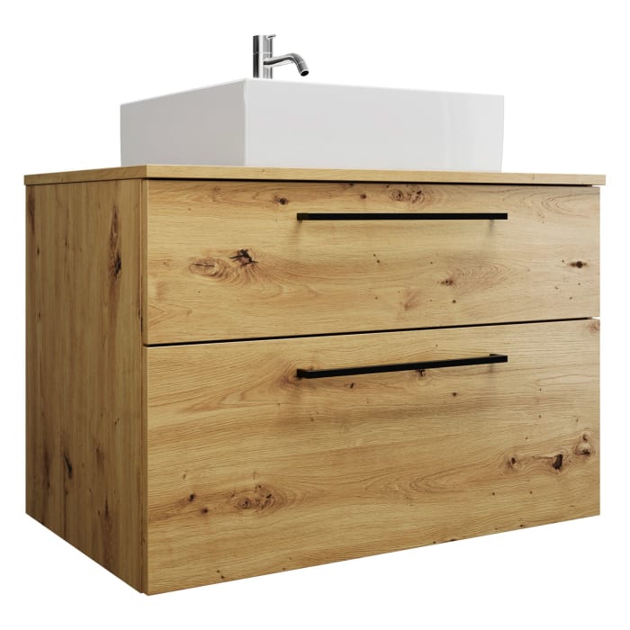 burgbad Eqio Waschtischkombination mit Keramik-Aufsatzwaschtisch 90 cm, mit Stangengriff G0234