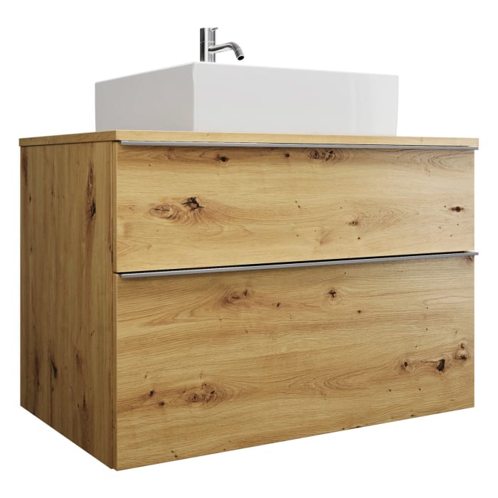 burgbad Eqio Waschtischkombination mit Keramik-Aufsatzwaschtisch 90 cm, mit Griffleiste G0251