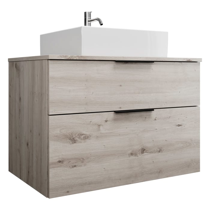 burgbad Eqio Waschtischkombination mit Keramik-Aufsatzwaschtisch 90 cm, mit Griff G0200