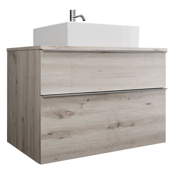 burgbad Eqio Waschtischkombination mit Keramik-Aufsatzwaschtisch 90 cm, mit Griffleiste G0251