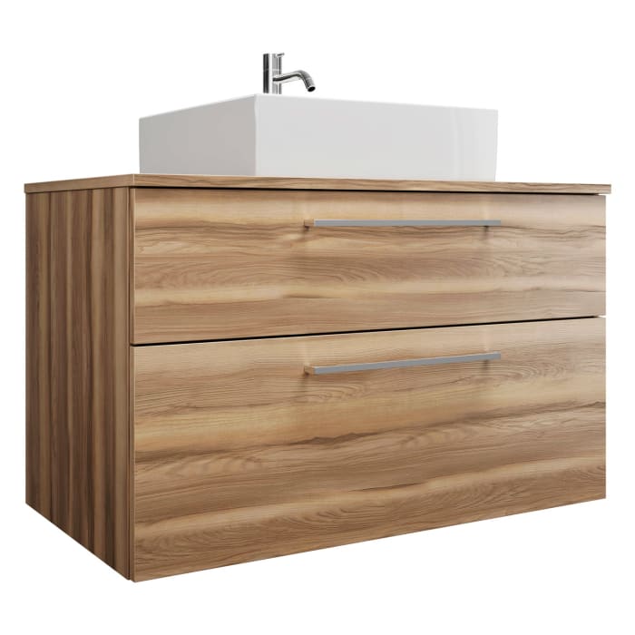 burgbad Eqio Waschtischkombination mit Keramik-Aufsatzwaschtisch 100 cm, mit Stangengriff P95