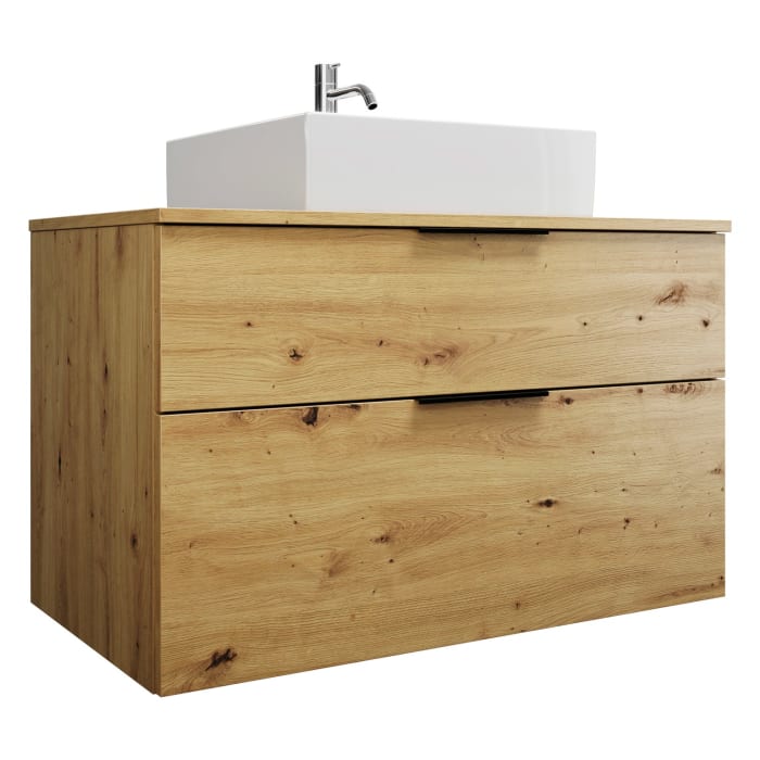 burgbad Eqio Waschtischkombination mit Keramik-Aufsatzwaschtisch 100 cm, mit Griff G0200