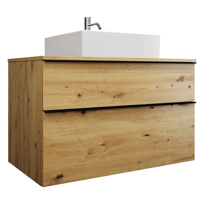 burgbad Eqio Waschtischkombination mit Keramik-Aufsatzwaschtisch 100 cm, mit Griffleiste G0252