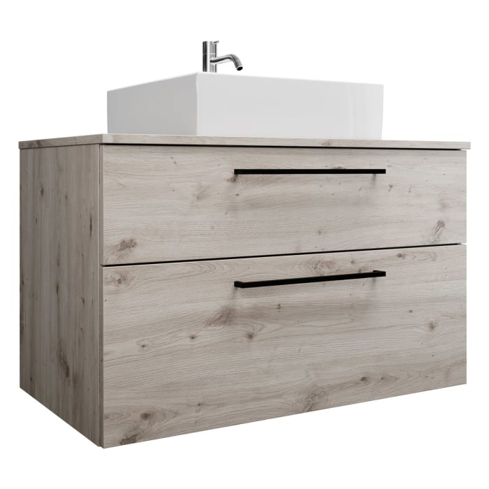 burgbad Eqio Waschtischkombination mit Keramik-Aufsatzwaschtisch 100 cm, mit Stangengriff G0234