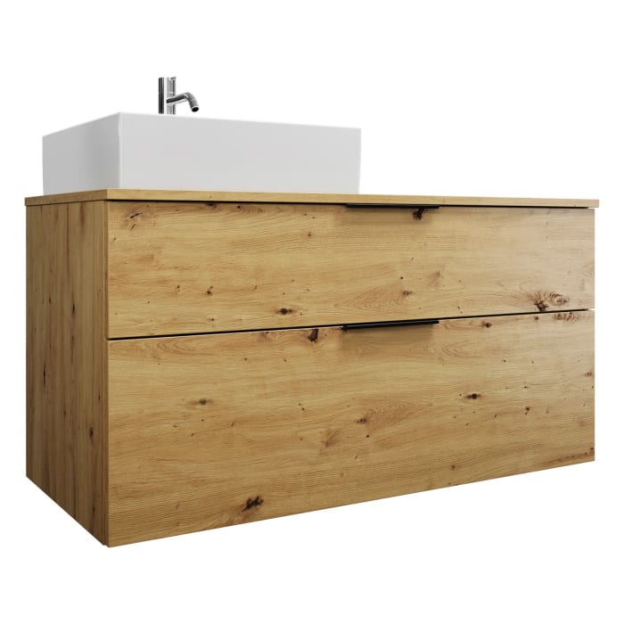 burgbad Eqio Waschtischkombination mit Keramik-Aufsatzwaschtisch 120 cm, links, mit Griff G0200