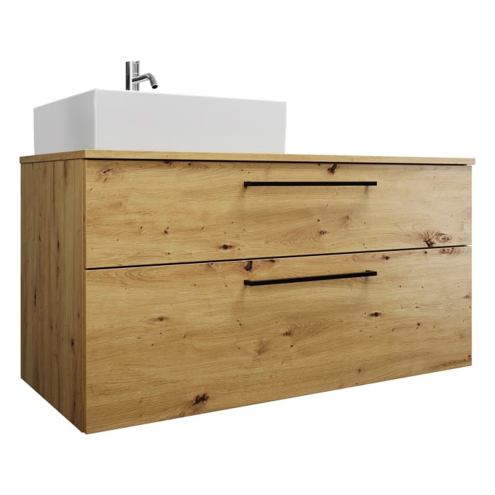 burgbad Eqio Waschtischkombination mit Keramik-Aufsatzwaschtisch 120 cm, links, mit Stangengriff G0234