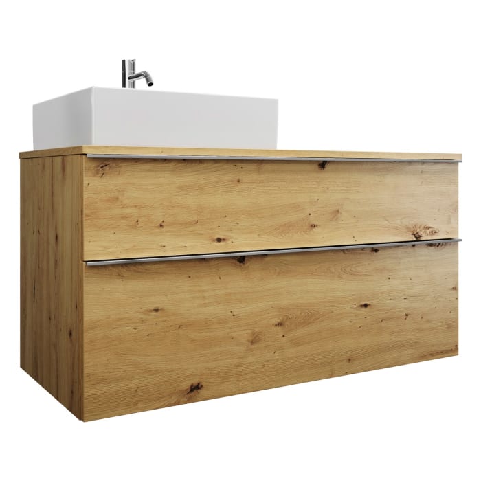 burgbad Eqio Waschtischkombination mit Keramik-Aufsatzwaschtisch 120 cm, links, mit Griffleiste G0251