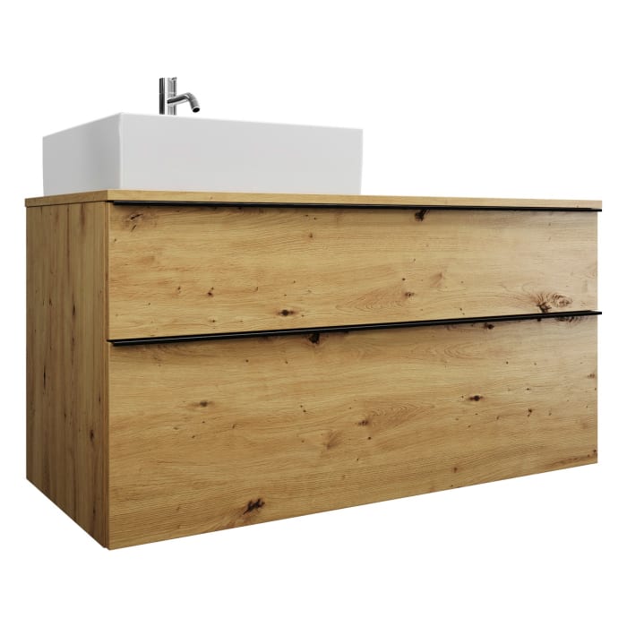 burgbad Eqio Waschtischkombination mit Keramik-Aufsatzwaschtisch 120 cm, links, mit Griffleiste G0252