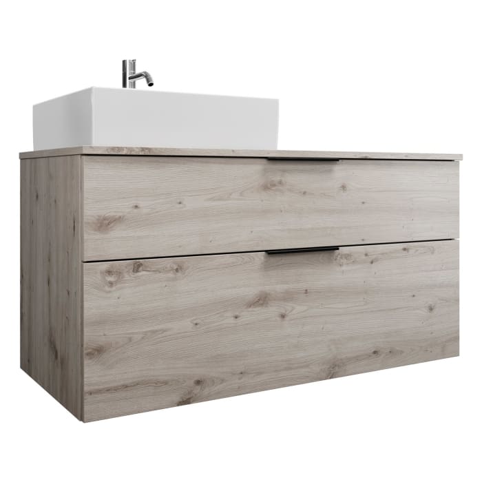 burgbad Eqio Waschtischkombination mit Keramik-Aufsatzwaschtisch 120 cm, links, mit Griff G0200