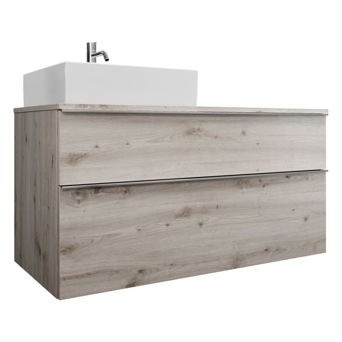 burgbad Eqio Waschtischkombination mit Keramik-Aufsatzwaschtisch 120 cm, links, mit Griffleiste G0251