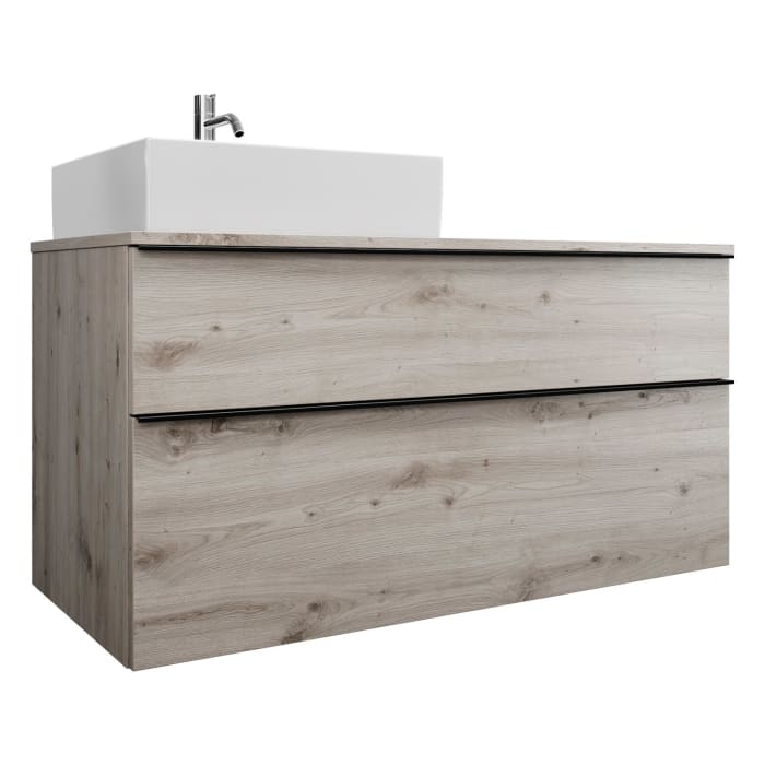 burgbad Eqio Waschtischkombination mit Keramik-Aufsatzwaschtisch 120 cm, links, mit Griffleiste G0252