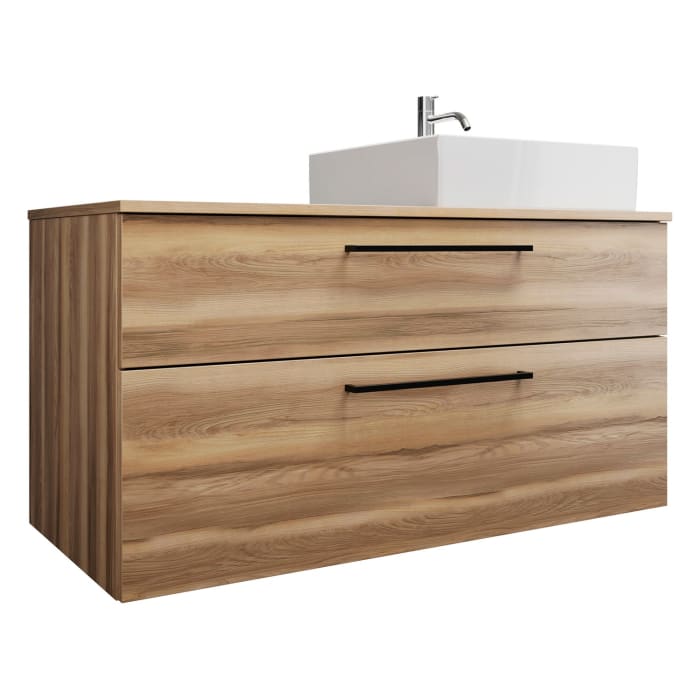 burgbad Eqio Waschtischkombination mit Keramik-Aufsatzwaschtisch 120 cm, rechts, mit Stangengriff G0234