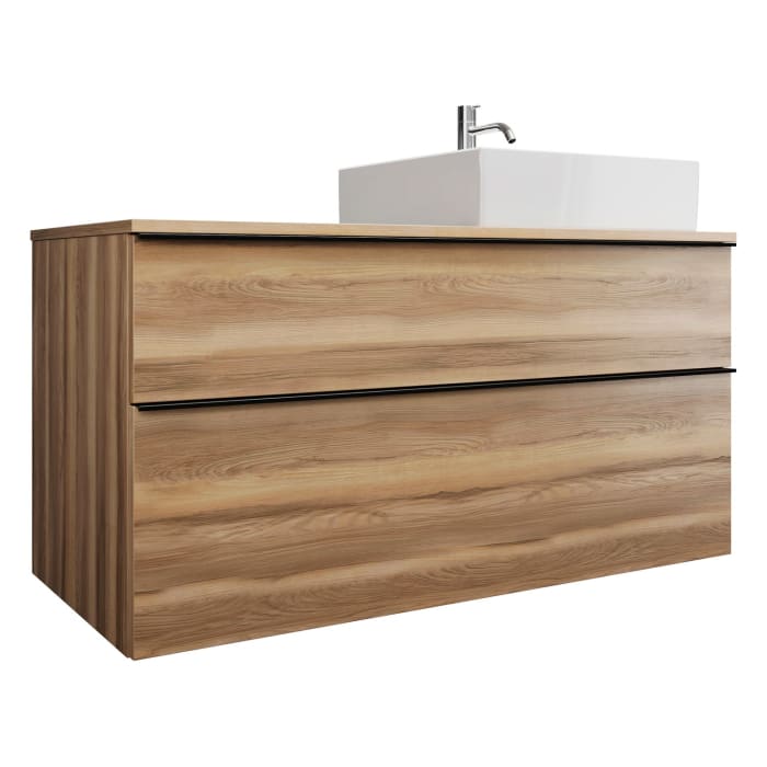 burgbad Eqio Waschtischkombination mit Keramik-Aufsatzwaschtisch 120 cm, rechts, mit Griffleiste G0252