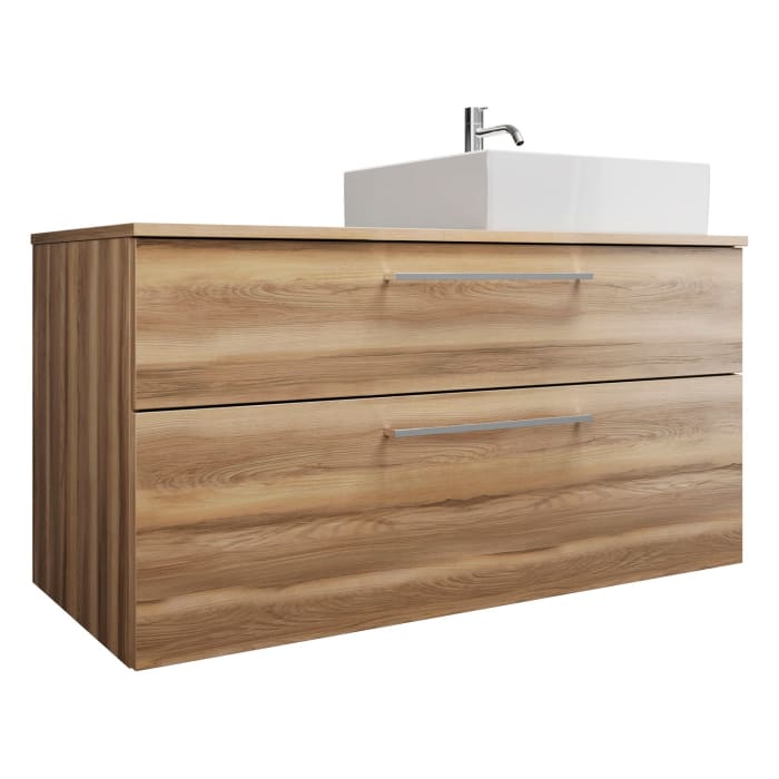 burgbad Eqio Waschtischkombination mit Keramik-Aufsatzwaschtisch 120 cm, rechts, mit Stangengriff P95