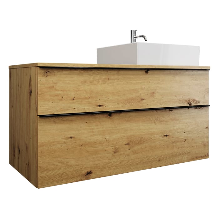 burgbad Eqio Waschtischkombination mit Keramik-Aufsatzwaschtisch 120 cm, rechts, mit Griffleiste G0252