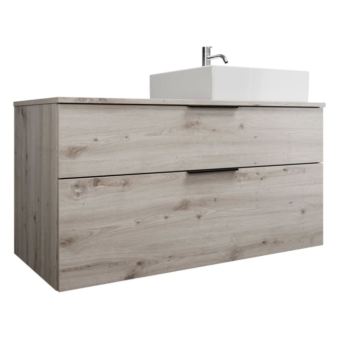 burgbad Eqio Waschtischkombination mit Keramik-Aufsatzwaschtisch 120 cm, rechts, mit Griff G0200