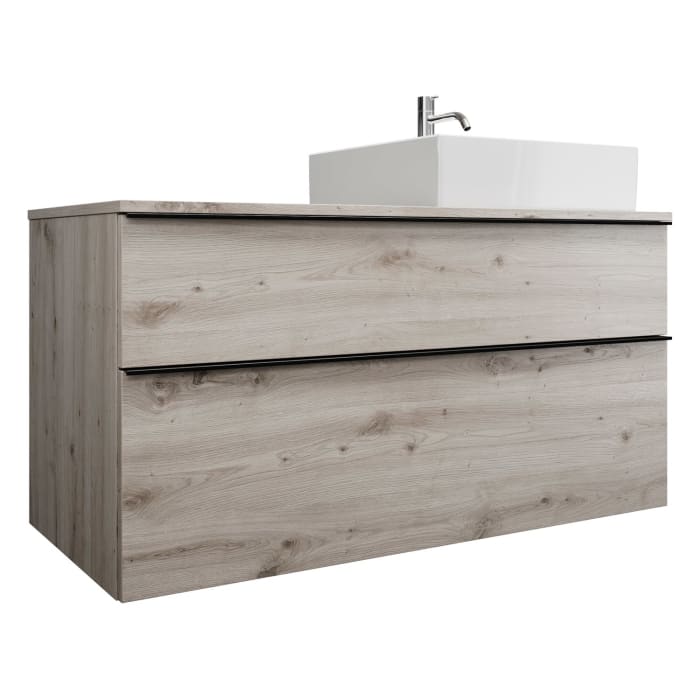 burgbad Eqio Waschtischkombination mit Keramik-Aufsatzwaschtisch 120 cm, rechts, mit Griffleiste G0252