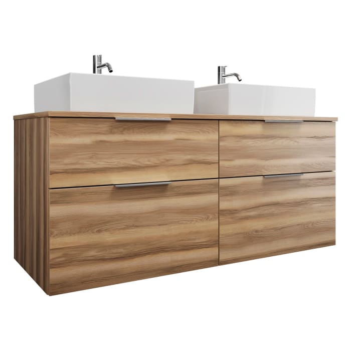 burgbad Eqio Waschtischkombination mit Keramik-Aufsatzwaschtisch 140 cm, links und rechts, mit Griff G0146