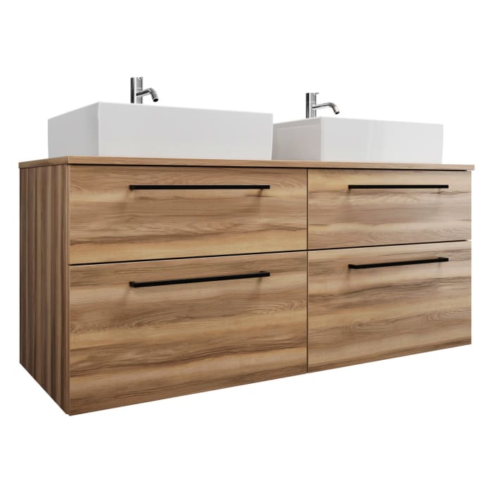 burgbad Eqio Waschtischkombination mit Keramik-Aufsatzwaschtisch 140 cm, links und rechts, mit Stangengriff G0234