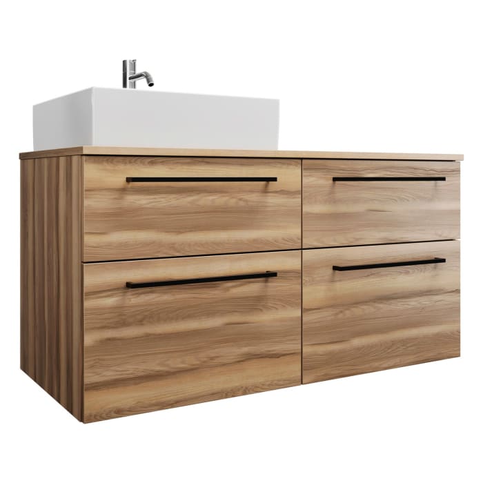 burgbad Eqio Waschtischkombination mit Keramik-Aufsatzwaschtisch 120 cm, links, mit Stangengriff G0234