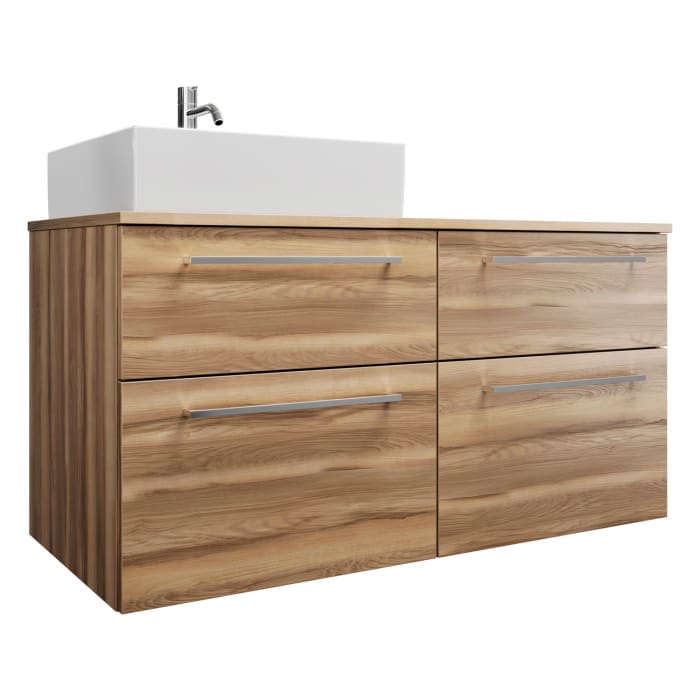 burgbad Eqio Waschtischkombination mit Keramik-Aufsatzwaschtisch 120 cm, links, mit Stangengriff P95