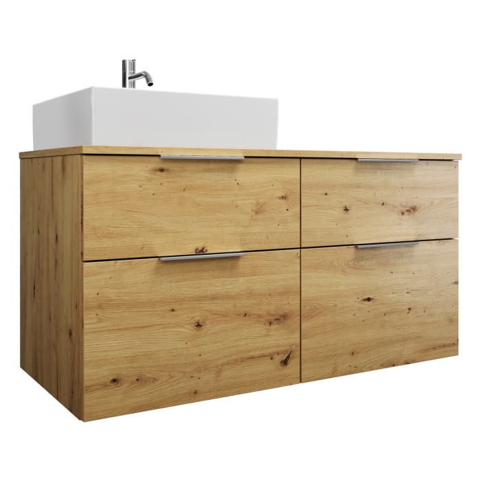 burgbad Eqio Waschtischkombination mit Keramik-Aufsatzwaschtisch 120 cm, links, mit Griff G0146