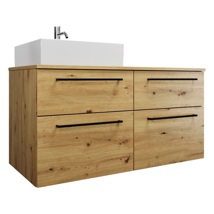 burgbad Eqio Waschtischkombination mit Keramik-Aufsatzwaschtisch 120 cm, links, mit Stangengriff G0234