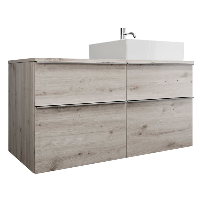 burgbad Eqio Waschtischkombination mit Keramik-Aufsatzwaschtisch 120 cm, rechts, mit Griffleiste G0251