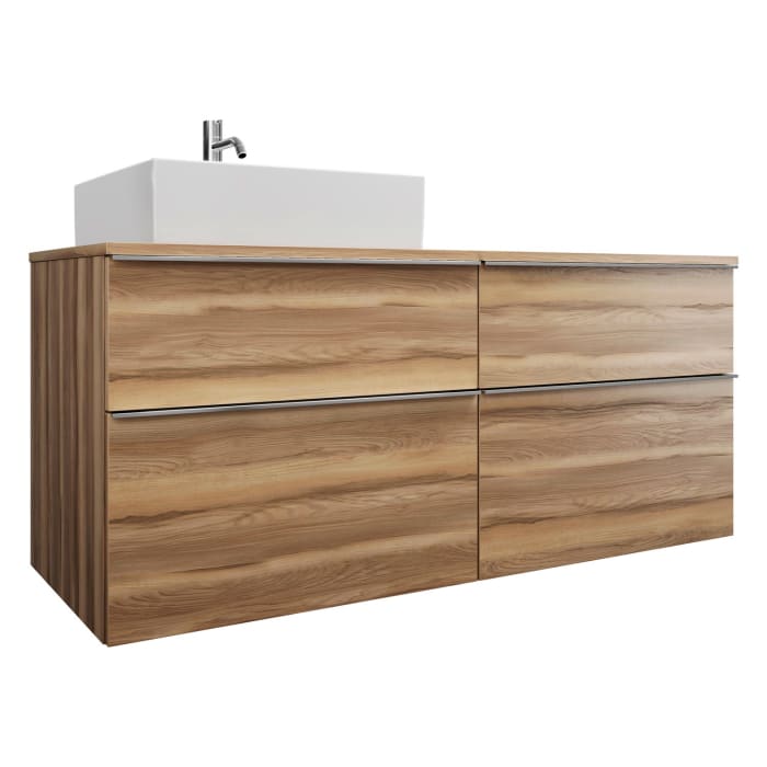 burgbad Eqio Waschtischkombination mit Keramik-Aufsatzwaschtisch 140 cm, links, mit Griffleiste G0251