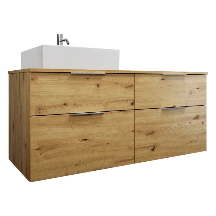 burgbad Eqio Waschtischkombination mit Keramik-Aufsatzwaschtisch 140 cm, links, mit Griff G0146