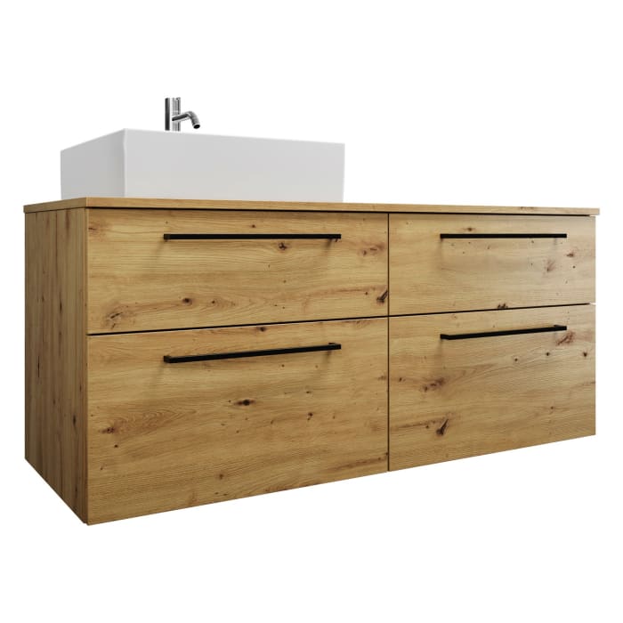 burgbad Eqio Waschtischkombination mit Keramik-Aufsatzwaschtisch 140 cm, links, mit Stangengriff G0234