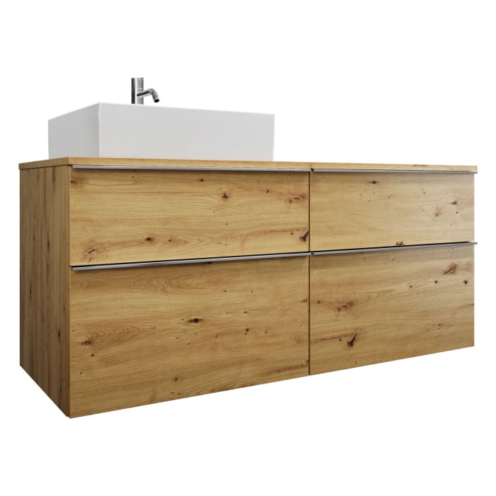 burgbad Eqio Waschtischkombination mit Keramik-Aufsatzwaschtisch 140 cm, links, mit Griffleiste G0251