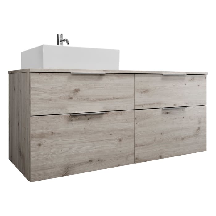 burgbad Eqio Waschtischkombination mit Keramik-Aufsatzwaschtisch 140 cm, links, mit Griff G0146