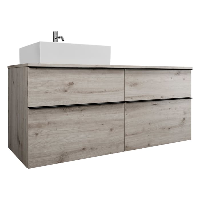 burgbad Eqio Waschtischkombination mit Keramik-Aufsatzwaschtisch 140 cm, links, mit Griffleiste G0252