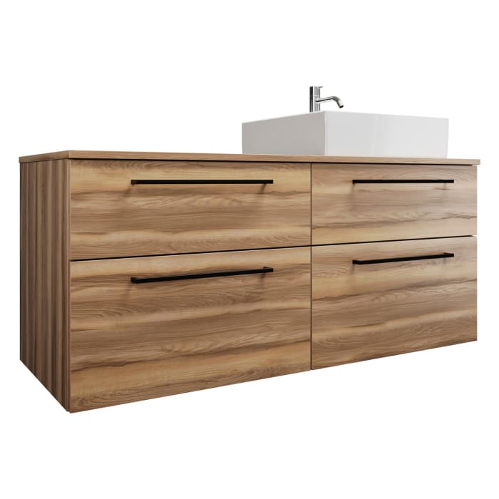 burgbad Eqio Waschtischkombination mit Keramik-Aufsatzwaschtisch 140 cm, rechts, mit Stangengriff G0234