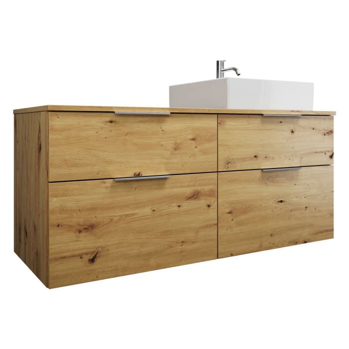 burgbad Eqio Waschtischkombination mit Keramik-Aufsatzwaschtisch 140 cm, rechts, mit Griff G0146