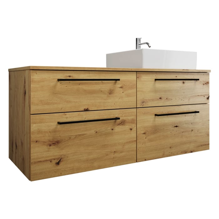 burgbad Eqio Waschtischkombination mit Keramik-Aufsatzwaschtisch 140 cm, rechts, mit Stangengriff G0234