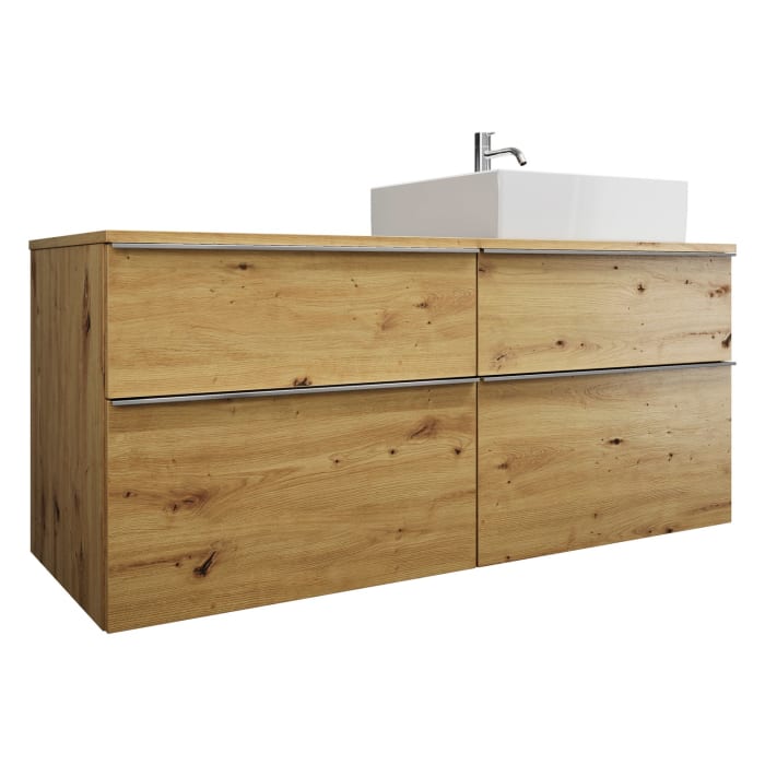 burgbad Eqio Waschtischkombination mit Keramik-Aufsatzwaschtisch 140 cm, rechts, mit Griffleiste G0251