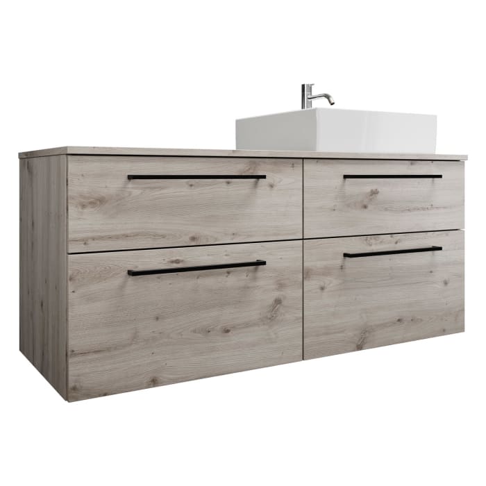 burgbad Eqio Waschtischkombination mit Keramik-Aufsatzwaschtisch 140 cm, rechts, mit Stangengriff G0234